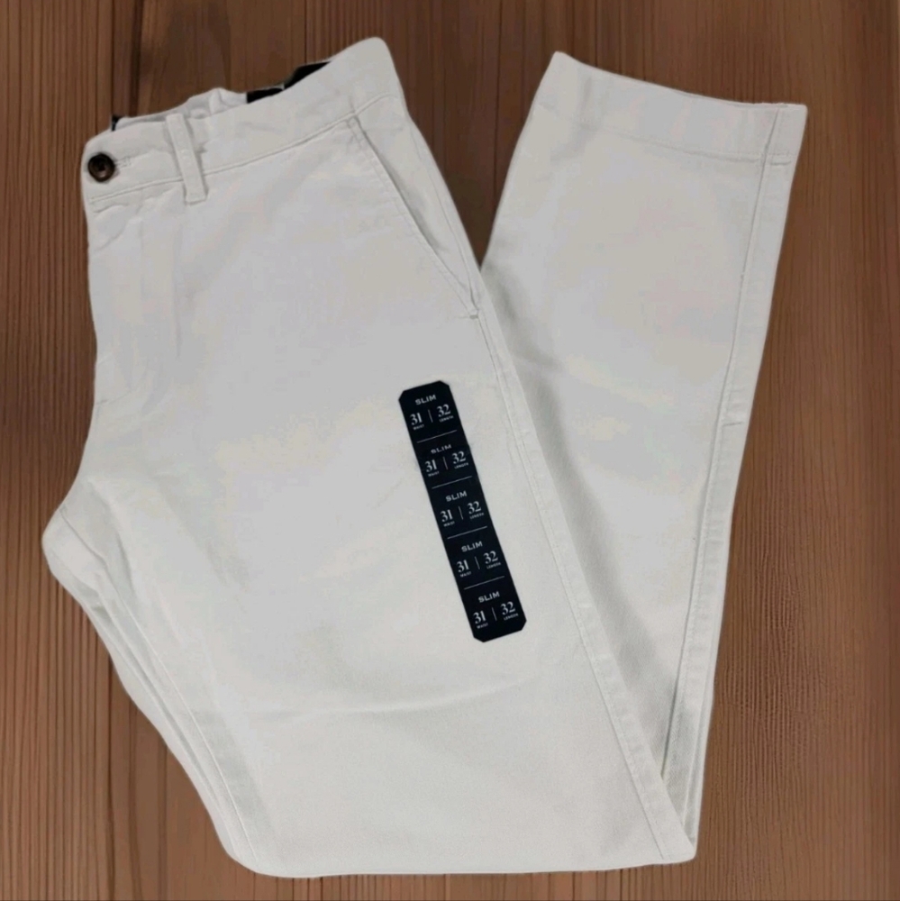 NWT J Crew Mens 31x32 Flex Stretch Chino Pant Slim Fit Solid White Casual NEW
